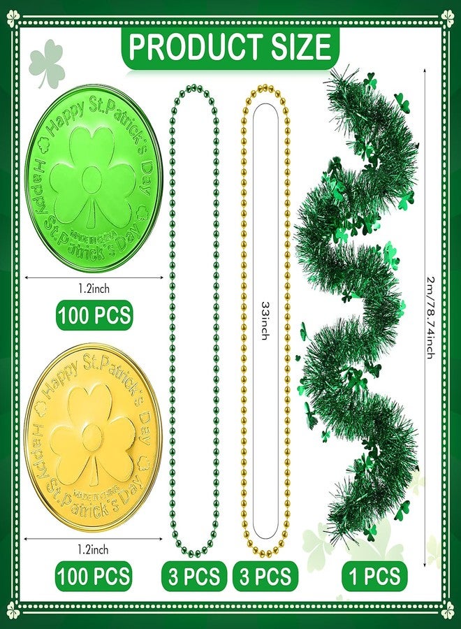 Sratte 308 Pcs St Patrick's Day Candy Cauldron Kettle with Handle Set, Pot of Gold Shamrock Coin Gem Leprechaun Clover Necklace Lucky Jewelry Treasure for Table Decor Centerpiece (Retro,Black) - Image 3