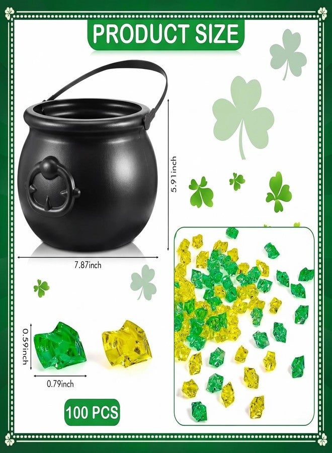 Sratte 308 Pcs St Patrick's Day Candy Cauldron Kettle with Handle Set, Pot of Gold Shamrock Coin Gem Leprechaun Clover Necklace Lucky Jewelry Treasure for Table Decor Centerpiece (Retro,Black) - Image 2