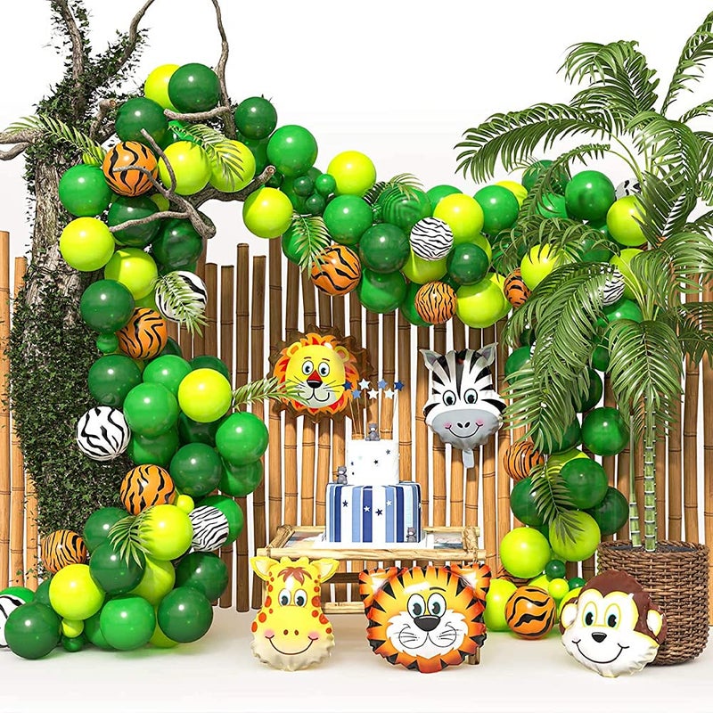 AM ANNA Jungle Safari Party Supplies 130pcs Balloon Garland Kit with LionGiraffeZebraTigerMonkey Foil Ballons Forest Animal for Birthday Green 130pcs Jungle Safari Party Supplies - Image 2