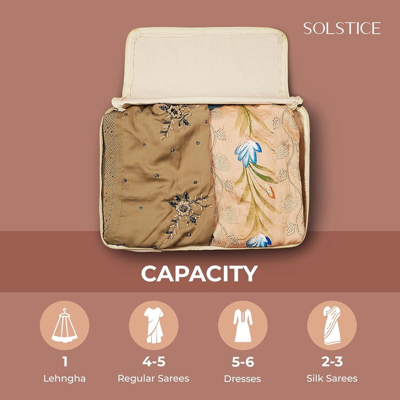 Solstice SOLSTICE Cotton Canvas Clothes Storage BagsSaree Covers with Zip Extra pocket for Storage Specially Design for Woman Dresses Sarees Lehengas for Wardrobe Organizer 17 x 14 x 6 Inch  - Image 5
