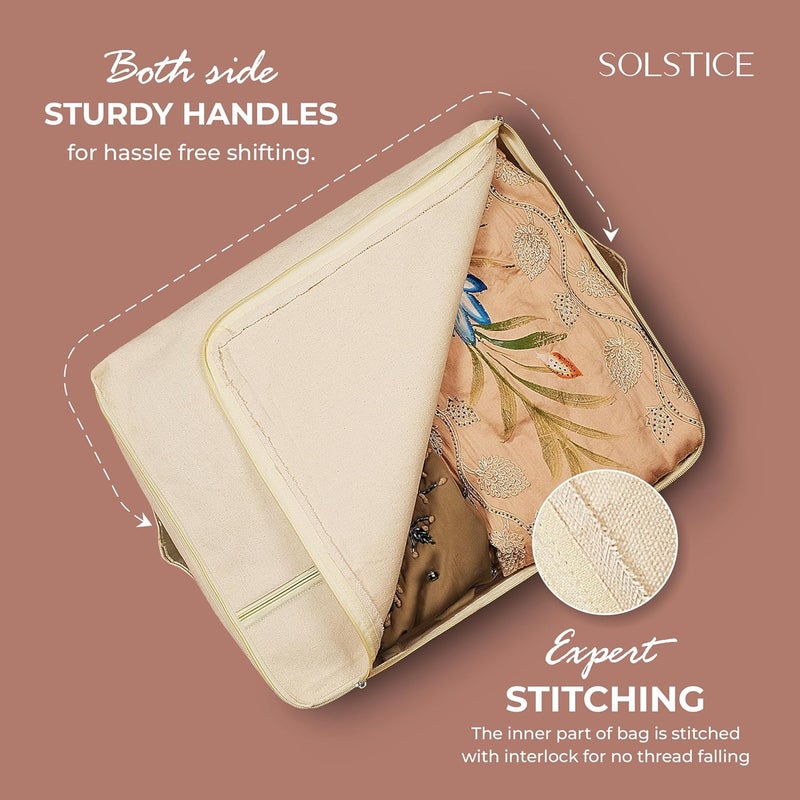 Solstice SOLSTICE Cotton Canvas Clothes Storage BagsSaree Covers with Zip Extra pocket for Storage Specially Design for Woman Dresses Sarees Lehengas for Wardrobe Organizer 17 x 14 x 6 Inch  - Image 4