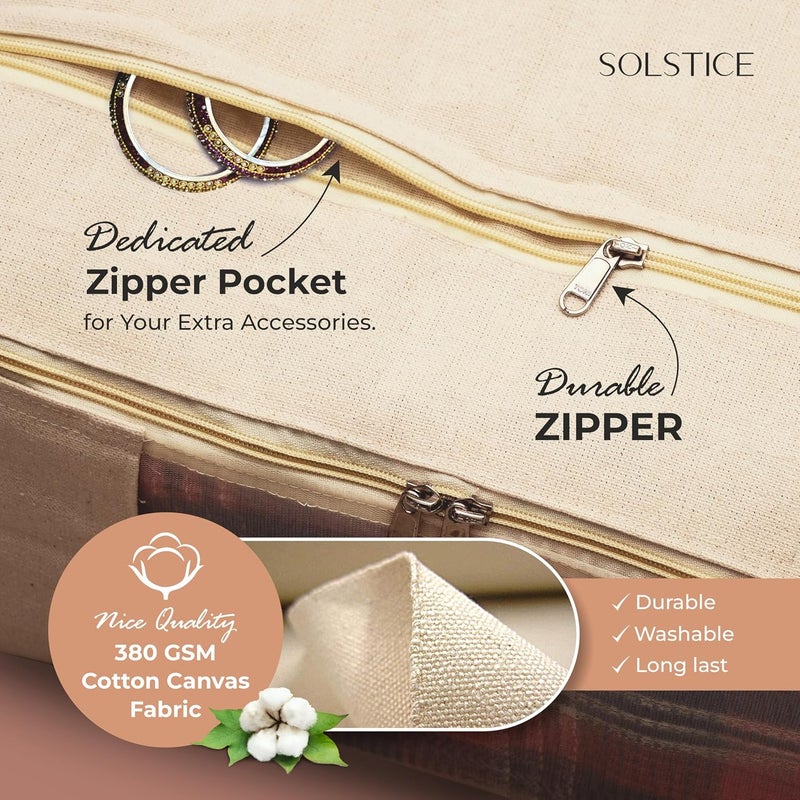 Solstice SOLSTICE Cotton Canvas Clothes Storage BagsSaree Covers with Zip Extra pocket for Storage Specially Design for Woman Dresses Sarees Lehengas for Wardrobe Organizer 17 x 14 x 6 Inch  - Image 3