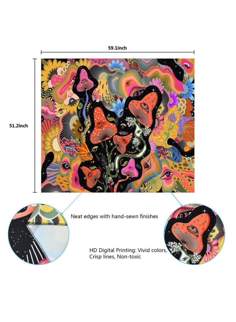 سيوسي نسيج ، ماجيكال وورلد معلق على الحائط ، ديكور فني هيبي لغرفة النوم وغرفة المعيشة ، ومنسوجات عيون ونجوم وأزهار ملونة (51.2 × 59.1 بوصة) - Image 3