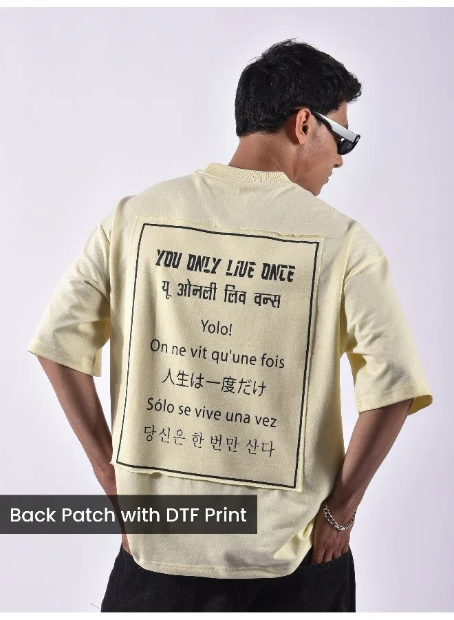 Beyoung Cream YOLO Back Patch Print Oversized T-Shirt