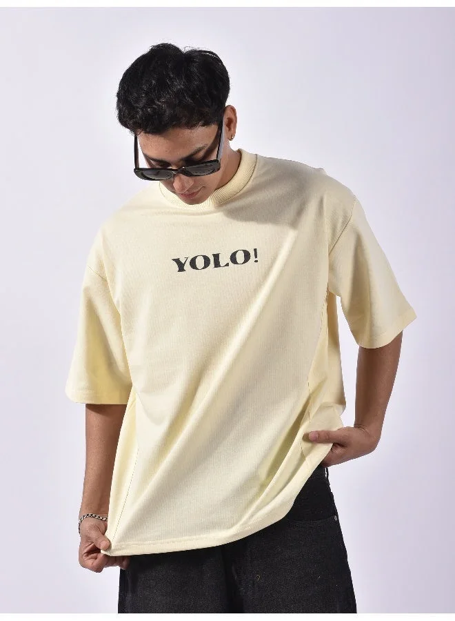 Beyoung Cream YOLO Back Patch Print Oversized T-Shirt