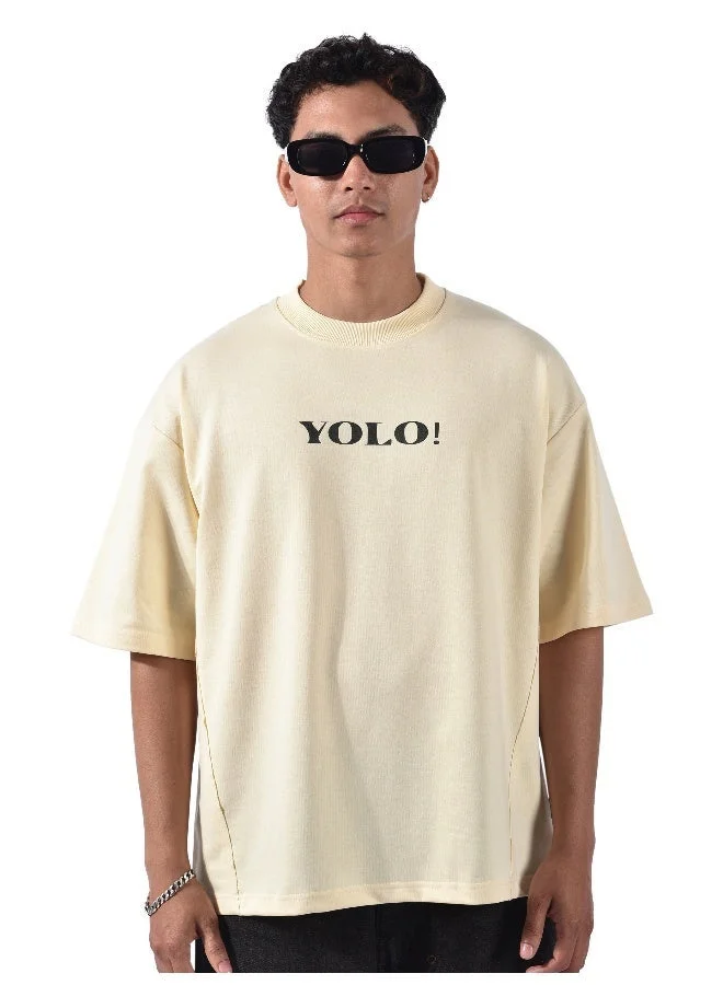 Beyoung Cream YOLO Back Patch Print Oversized T-Shirt