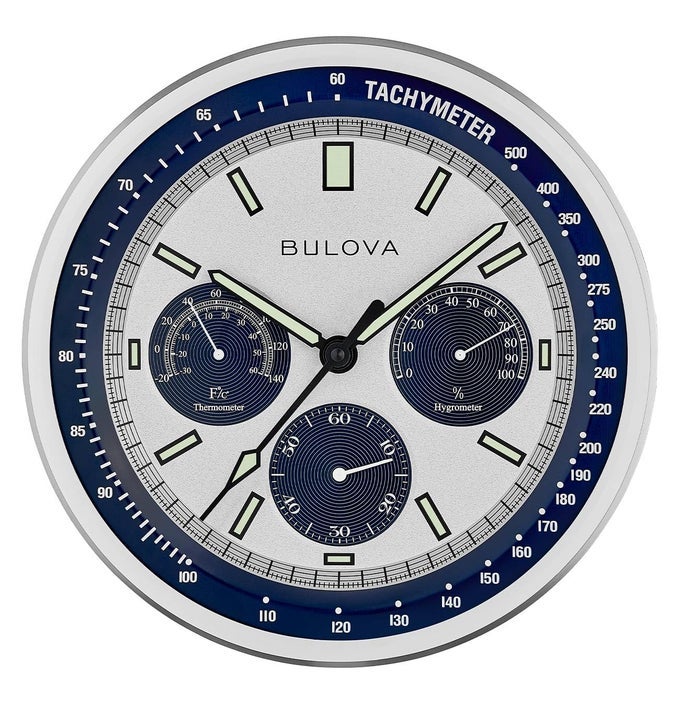 LUNAR PILOT WALL CLOCK C1971 MATTE SILVER FINISH TEMPERATURE HYGROMETER DISPLAY SILENT SWEEP QUARTZ MOVEMENT 1375INCH