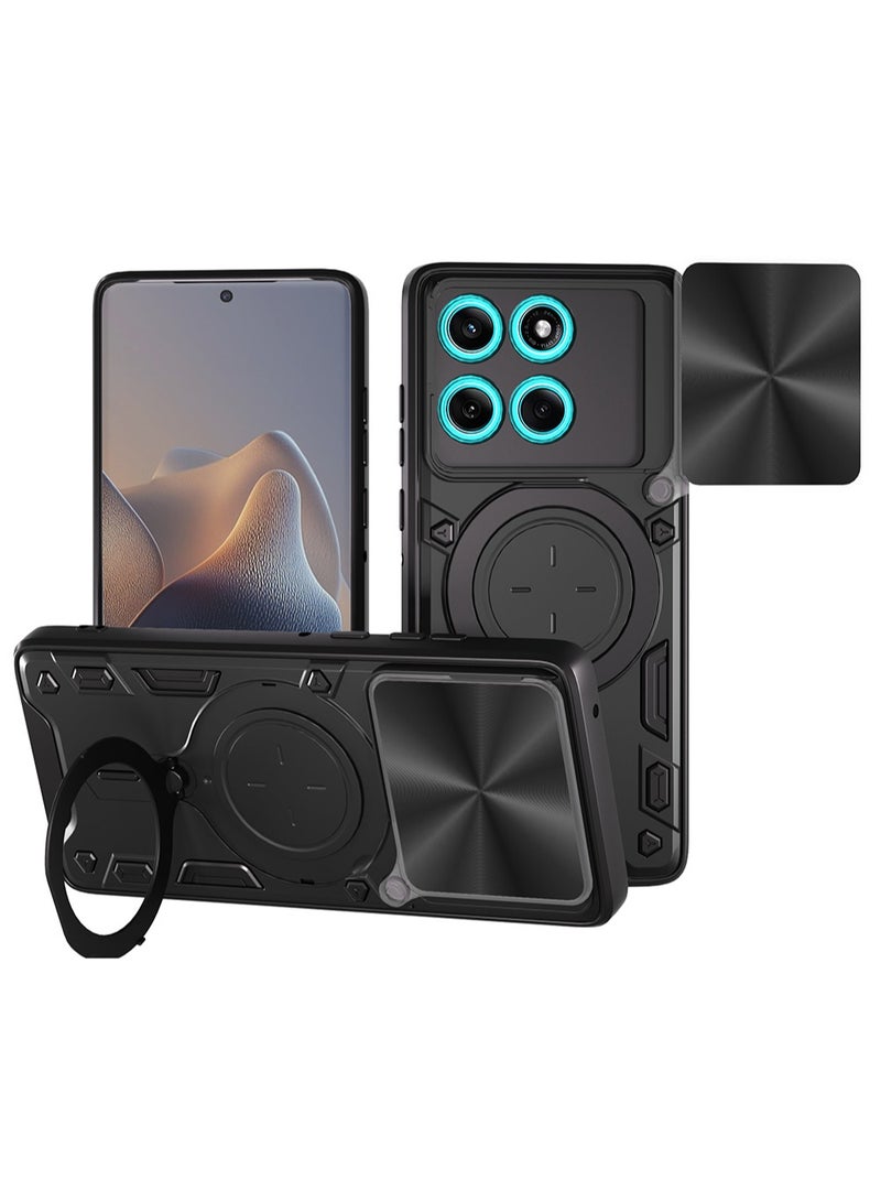 Case for Motorola Edge 60 Fushion with Sliding Camera Cover, Kickstand, PC+TPU Dual-Layer Back Cover,Black - Image 1