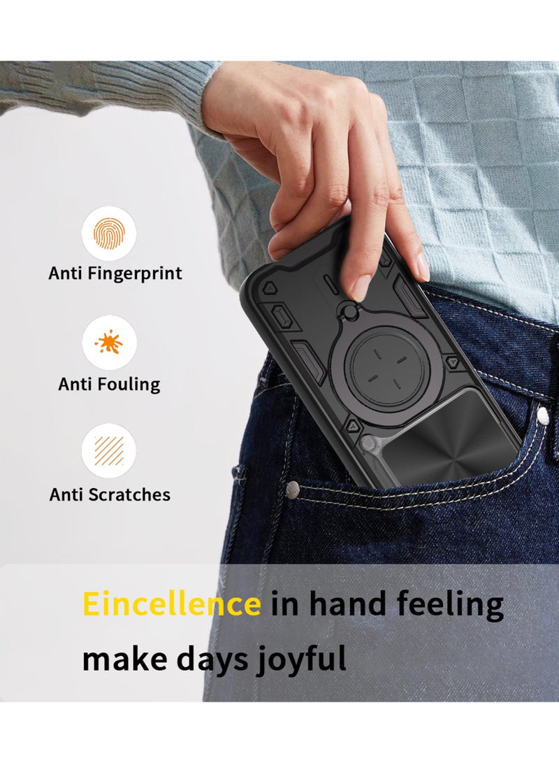 Case for Motorola Edge 60 Fushion with Sliding Camera Cover, Kickstand, PC+TPU Dual-Layer Back Cover,Black - Image 5
