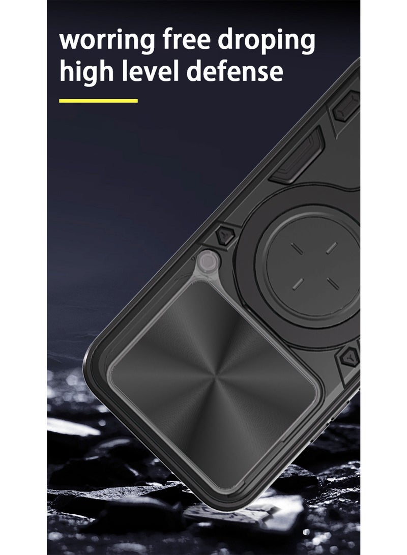 Case for Motorola Edge 60 Fushion with Sliding Camera Cover, Kickstand, PC+TPU Dual-Layer Back Cover,Black - Image 3