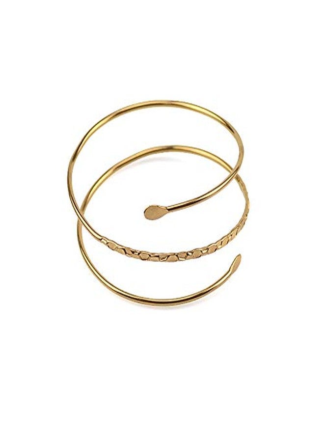 HUNO Minimalist Metal Punk Spiral Coil Upper Arm Cuff Open Arm Bracelet Armlet Adjustable Hammered Wrap Armband Bangle for Women-spiral gold - Image 4