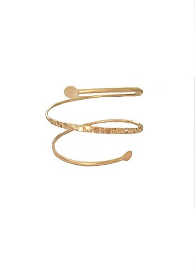 HUNO Minimalist Metal Punk Spiral Coil Upper Arm Cuff Open Arm Bracelet Armlet Adjustable Hammered Wrap Armband Bangle for Women-spiral gold - Image 3
