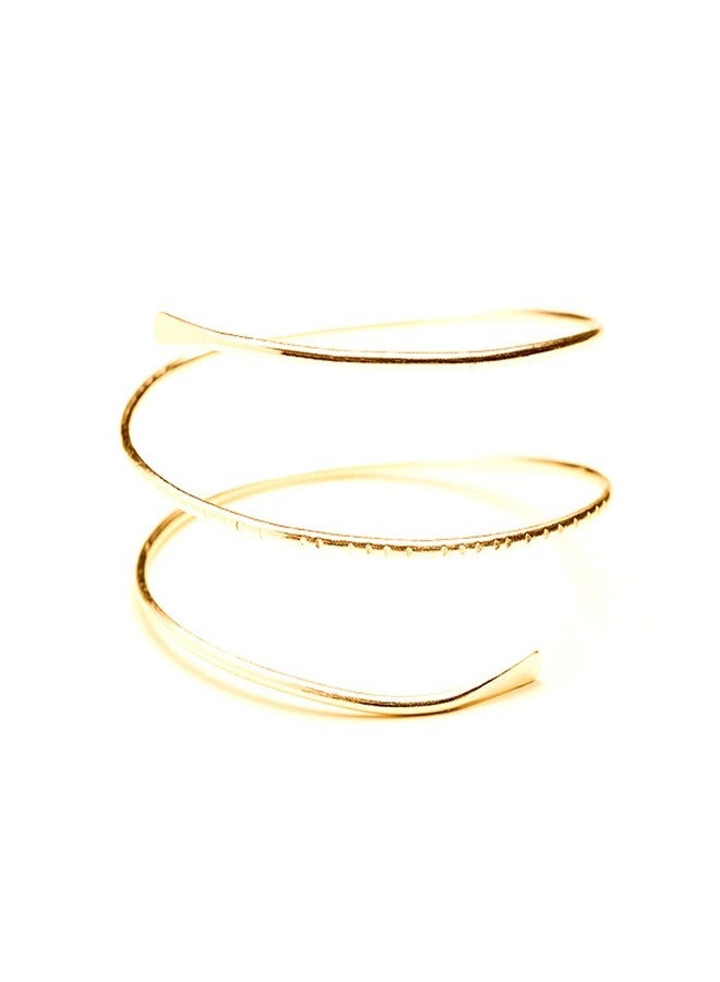 HUNO Minimalist Metal Punk Spiral Coil Upper Arm Cuff Open Arm Bracelet Armlet Adjustable Hammered Wrap Armband Bangle for Women-spiral gold - Image 1