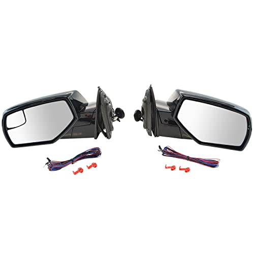 TRQ 2 Piece Driver and Passenger Side Mirror Assembly Set Electric Adjustment Heated Black Upgrade Compatible with 2015-2020 Chevrolet Suburban Tahoe GMC Yukon Yukon XL with spotter Glass GM1320505 - Image 1