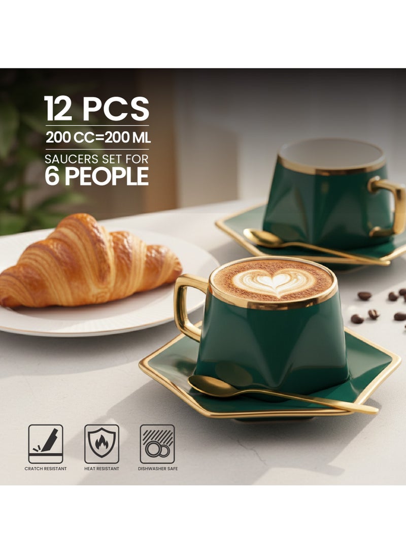 VAV Porcelain 12-Piece  Coffee Cups (200 cc = 200 ml) & Saucers Set For 6 people - Image 2