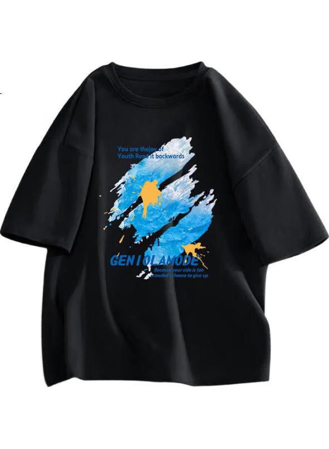 GENIOLAMODE Men'S Short Sleeve T-Shirt New Loose Casual Trendy Brand Printed Half Sleeve Summer Pure Cotton Comfortable T-Shirt - Image 1