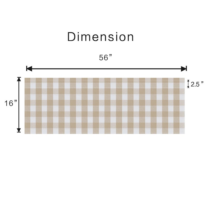 UPOPO 2 Pieces Valences Buffalo Check Kitchen Tier Curtains Classic Plaid Gingham Farmhouse Window Curtain Valance Living Room Bedroom Rod Pocket Beige & White 56""x 16"" - Image 2
