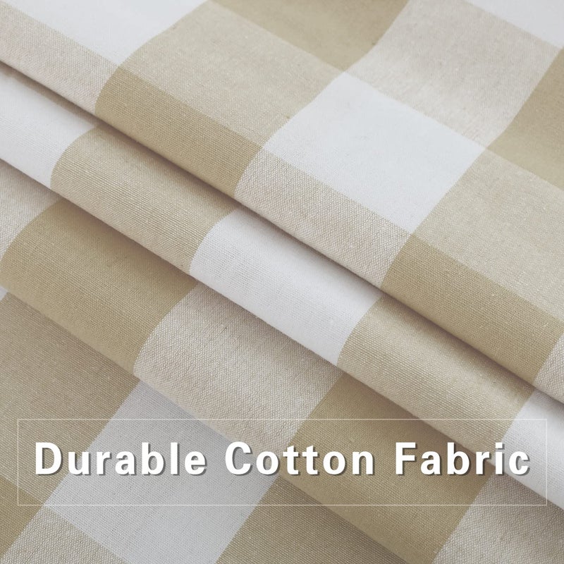 UPOPO 2 Pieces Valences Buffalo Check Kitchen Tier Curtains Classic Plaid Gingham Farmhouse Window Curtain Valance Living Room Bedroom Rod Pocket Beige & White 56""x 16"" - Image 3