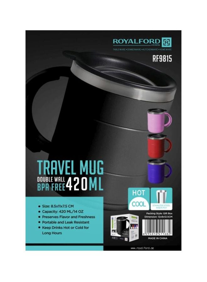 Royalford Eco-friendly Reusable Double Wall Leakproof Coffee Travel Mug With Handle And Compact Lid Pink/Red/Blue - Assorted - Image 2