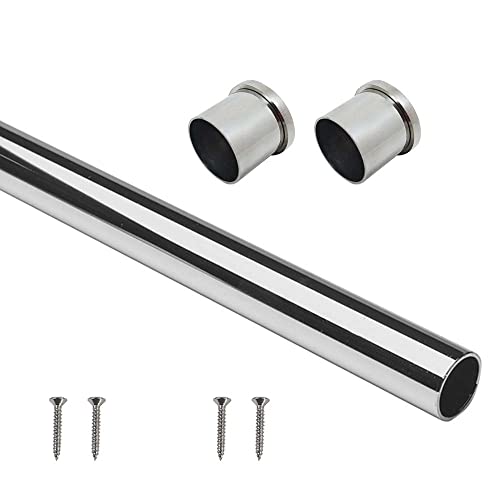 VOLO Stainless Steel Round Closet Rod, Wardrobe Hanger Rod, Rod For Hanging Clothes In Wardrobe With End Supports 19 Mm (Size : 2 Ft.), Silver - Image 1