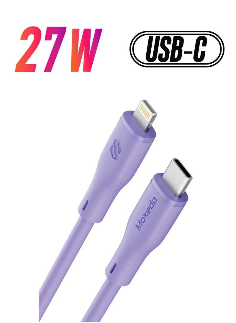 Moxedo Moxedo CavoX Pro USB-C to Lightning Silicone Cable 27W PD Fast Charge and Data Sync Compatible for iPhone 14/13/12/11 Pro Max X/XS/XR 8 7 6s Plus SE (Purple, 1.2m)  - Image 1