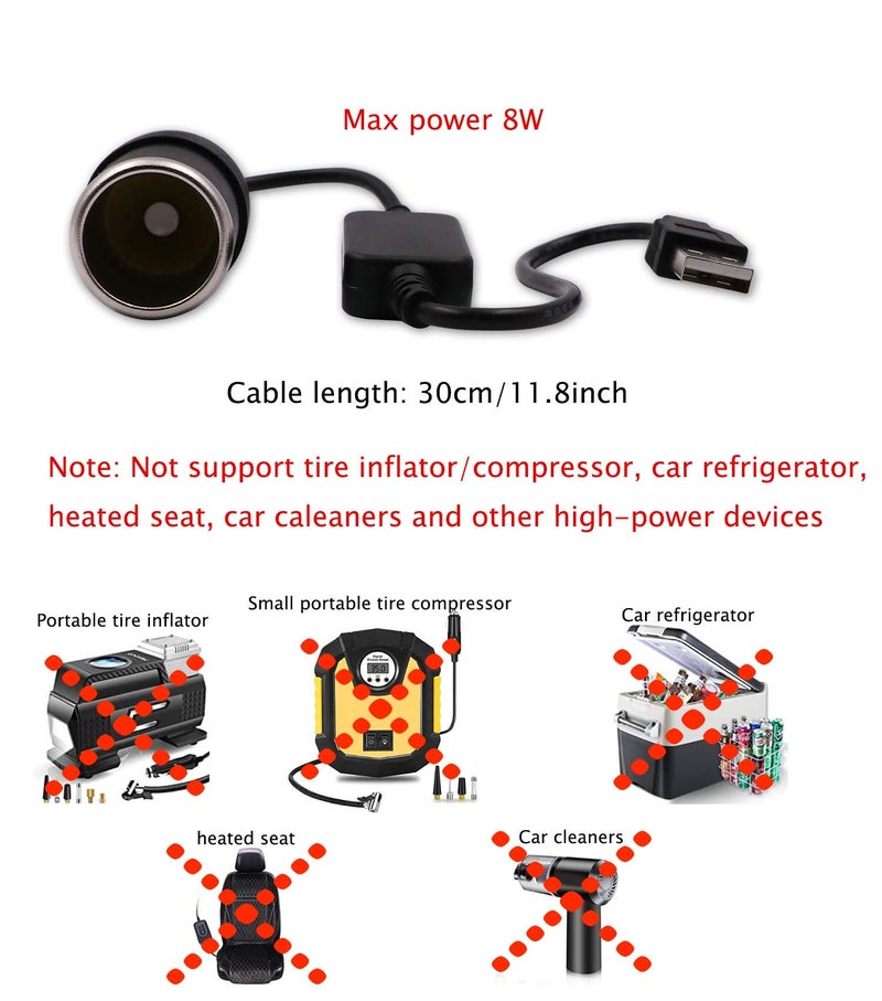 WYMECT USB A Male to 12V Car Cigarette Lighter Socket Female Converter Cable 2-Pack - Image 3