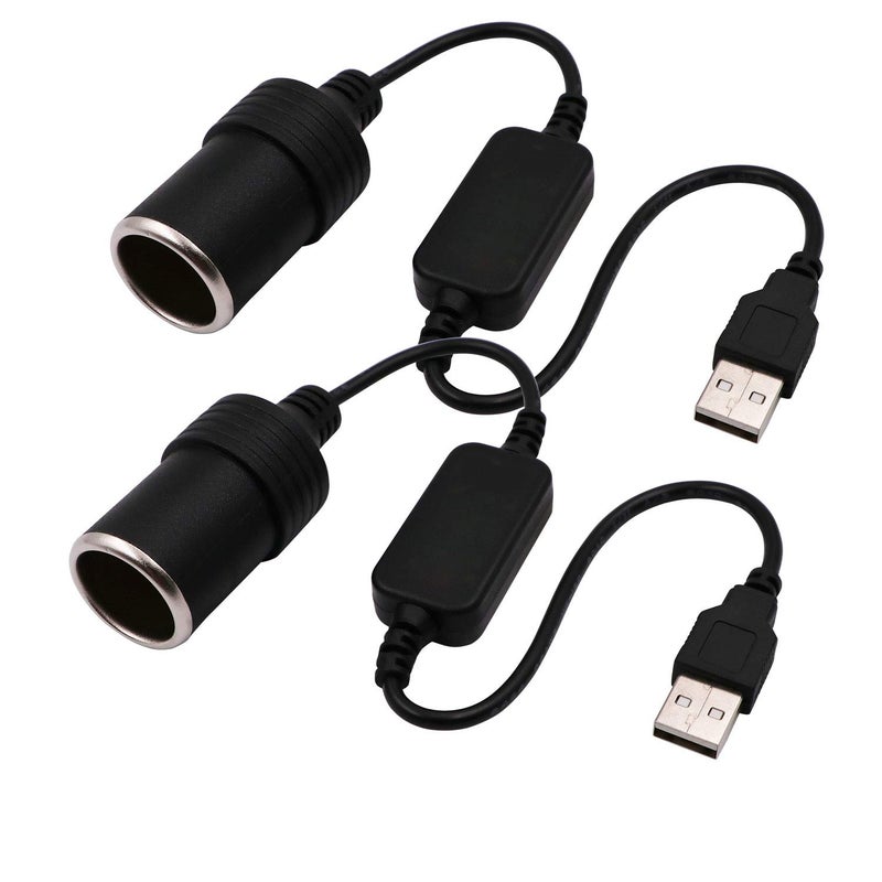 WYMECT USB A Male to 12V Car Cigarette Lighter Socket Female Converter Cable 2-Pack - Image 1