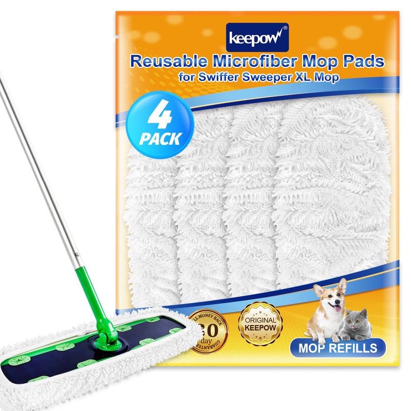 كيباو عبوات مقبولة XL Wet Respoow متوافقة مع Swiffer Swifeter XL X-Large Dry Completing Compling Compling Mopping Dopping Microfiber XL Mop Pads لتنظيف الأرضية السطحي/الخشب الصلب 4 حزمة - Image 1
