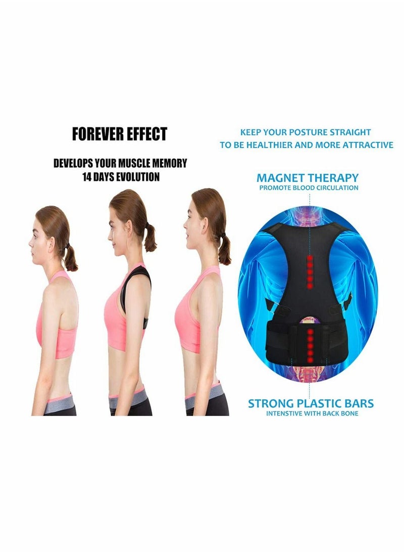 Excefore - Posture Corrector Adjustable Magnetic Support For Neck Shoulder Upper And Lower Back- Black, Small - Image 1