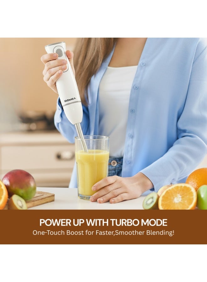 DOMEA Immersion Hand Blender, 500W with Stainless Steel Blades, Turbo Speed Function for Blending, Pureeing, Mixing Soups & Smoothies | Ergonomic, Lightweight & Quiet | Easy to Clean, Detachable Design - Image 2