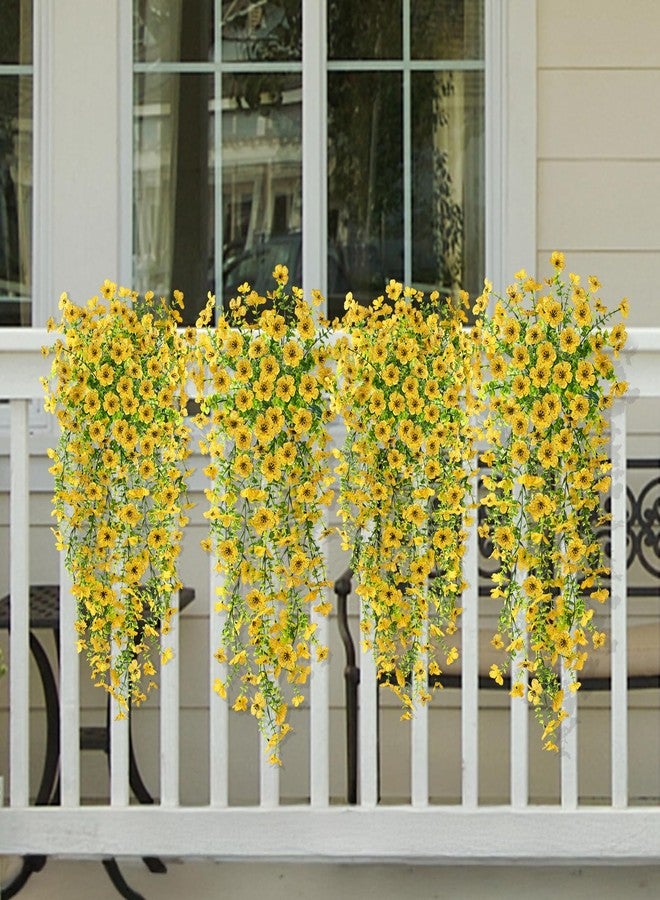 ZFProcess Artificial Hanging Flowers Plants for Outdoor Spring Decoration, 2PCS Faux Silk Daisy UV Resistant Look Real for Outside Home Indoor Planter Porch Window Yard Decor(Yellow) - Image 4