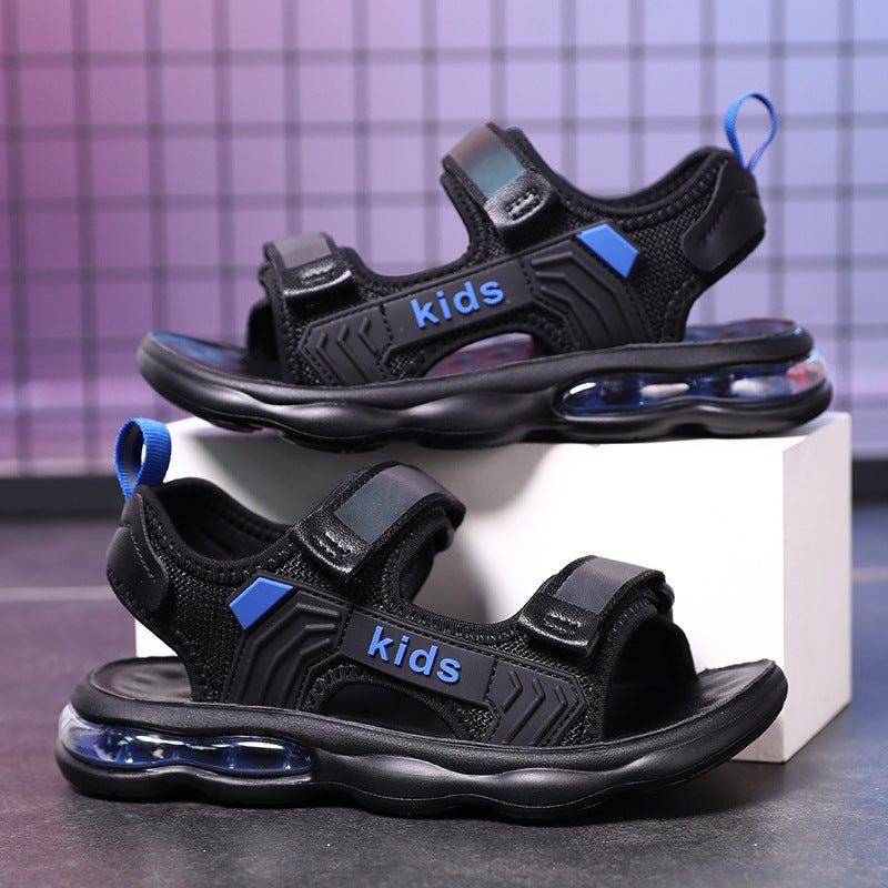 Boys Sandals 2025 Mid-Large Children'S Open Toe Soft Sole Lightweight Velcro Air Cushion Casual Beach Shoes Trendy - Image 2