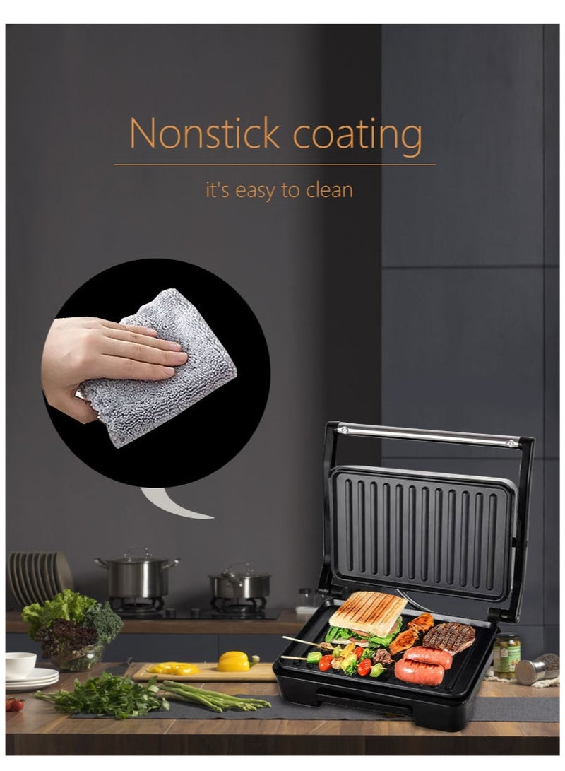 سوكاني شواية غير لاصقة، شواية بانيني/ساندويتش، صانعة شرائح اللحم، 850 وات، للشواء المشوي والنقانق والهامبرغر وسندويشات الخبز SK-223 أسود - Image 5