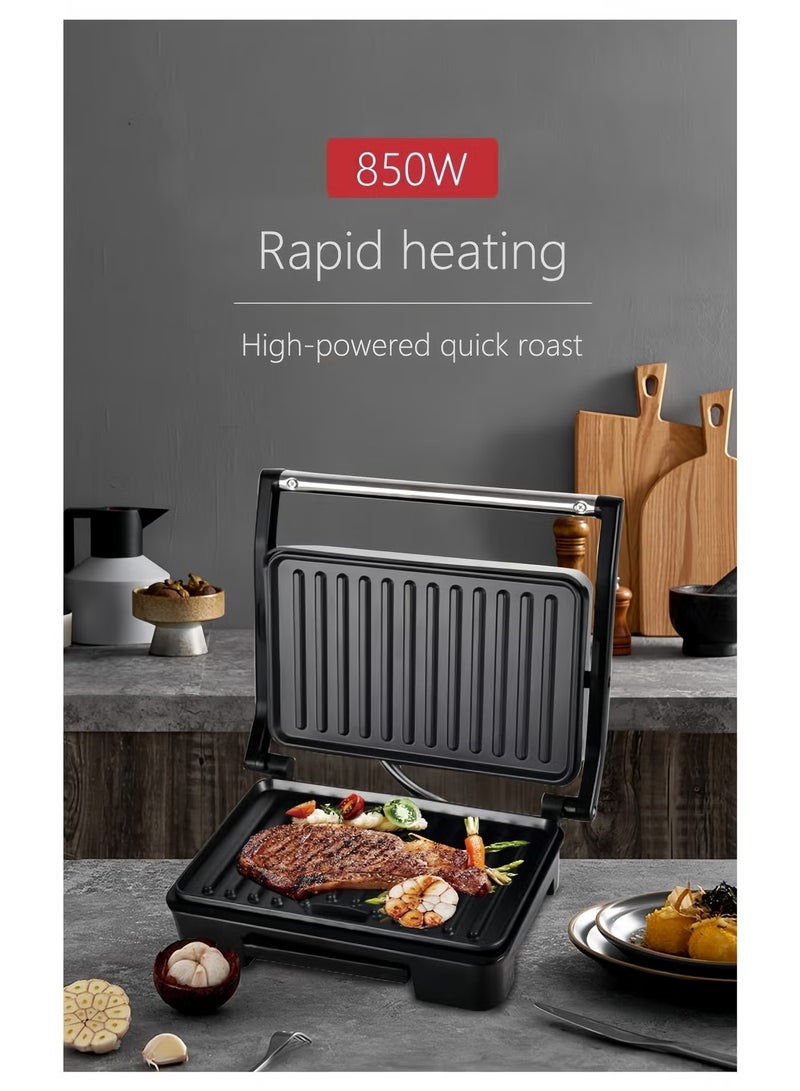 سوكاني شواية غير لاصقة، شواية بانيني/ساندويتش، صانعة شرائح اللحم، 850 وات، للشواء المشوي والنقانق والهامبرغر وسندويشات الخبز SK-223 أسود - Image 4