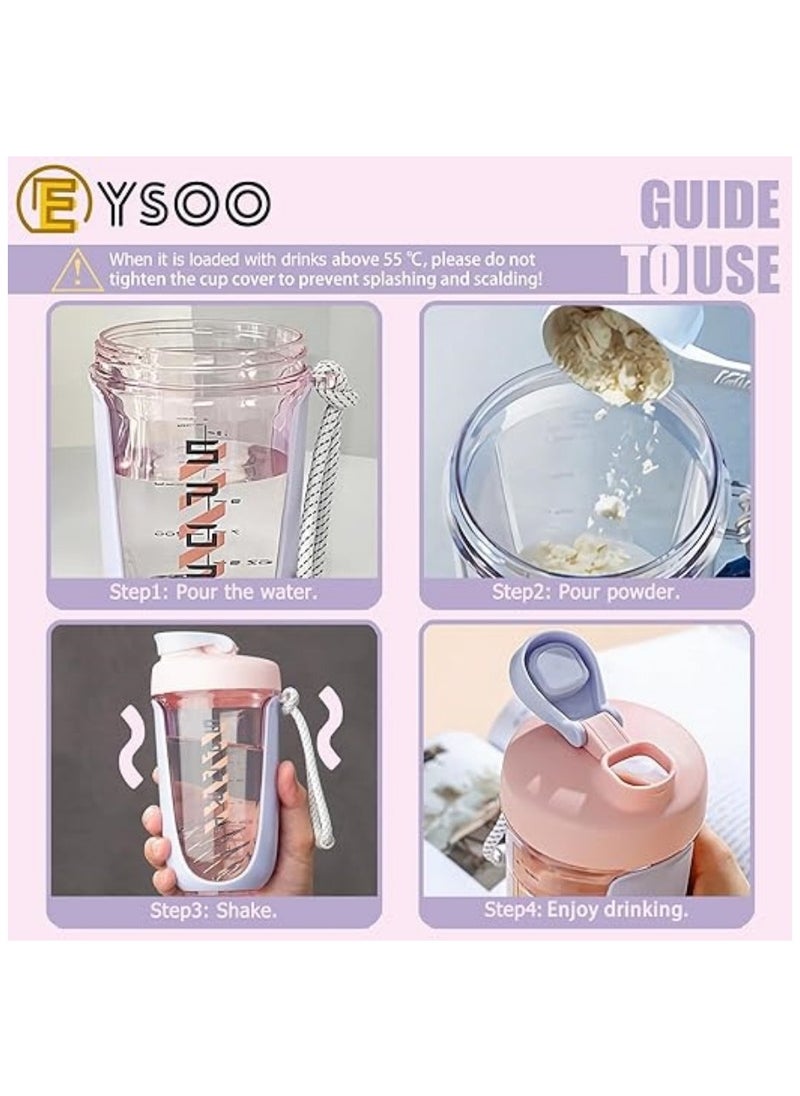 EYSOO - زجاجة شيكر البروتين سعة 20 أونصة زجاجة شيكر بروتين لمزيج البروتين شيكر مانع للتسرب وخالي من البيسفينول أ مع كرة خلاط للياقة البدنية في صالة الألعاب الرياضية (وردي) - Image 1
