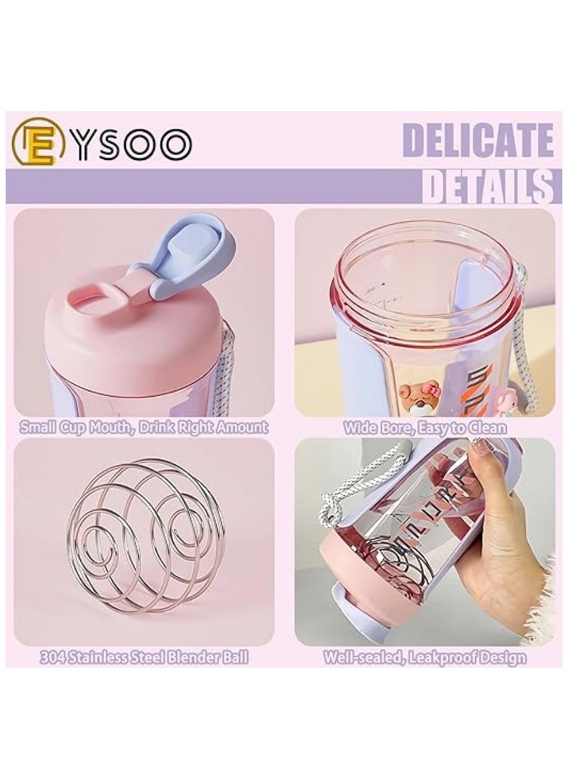 EYSOO - زجاجة شيكر البروتين سعة 20 أونصة زجاجة شيكر بروتين لمزيج البروتين شيكر مانع للتسرب وخالي من البيسفينول أ مع كرة خلاط للياقة البدنية في صالة الألعاب الرياضية (وردي) - Image 1