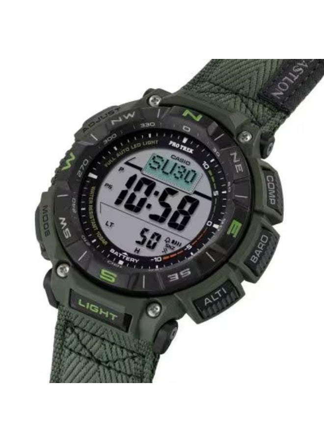 CASIO Pro Trek Solar Digital Men’s Watch PRG-340B-3D, 54.7 mm Green Bio-Resin Case & Cloth Strap, Triple Sensor, 100 m WR - Image 1