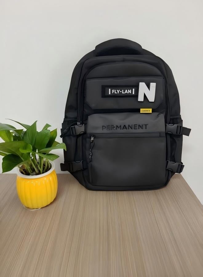Beautiful Stylish Black Tactical Laptop Backpack, Student Backpack, Ergonomic Backpack, Lightweight Backpack, Adjustable Shoulder Strap Backpack, Minimalist Aesthetic Student Backpack.  - Image 1