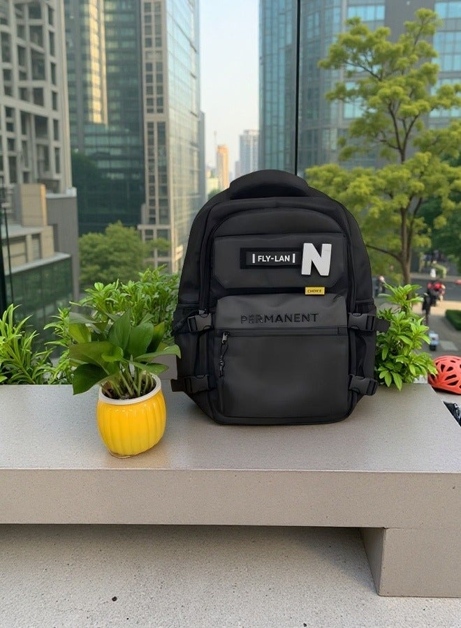 Beautiful Stylish Black Tactical Laptop Backpack, Student Backpack, Ergonomic Backpack, Lightweight Backpack, Adjustable Shoulder Strap Backpack, Minimalist Aesthetic Student Backpack.  - Image 2