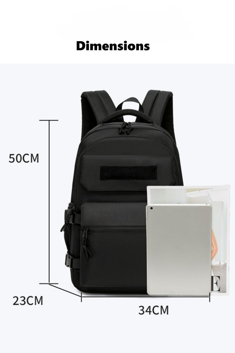 Stylish Black Tactical Laptop Backpack, Student Backpack, Ergonomic Backpack, Lightweight Backpack, Adjustable Shoulder Strap Backpack, Minimalist Aesthetic Student Backpack. - Image 2