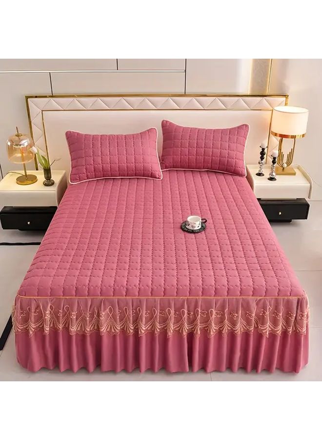 Bean Paste Luxury Bedding Set Quilted Edge Bed Skirt 2 Pillowcases Mattress Protector 7795x7992 Inch - Image 1