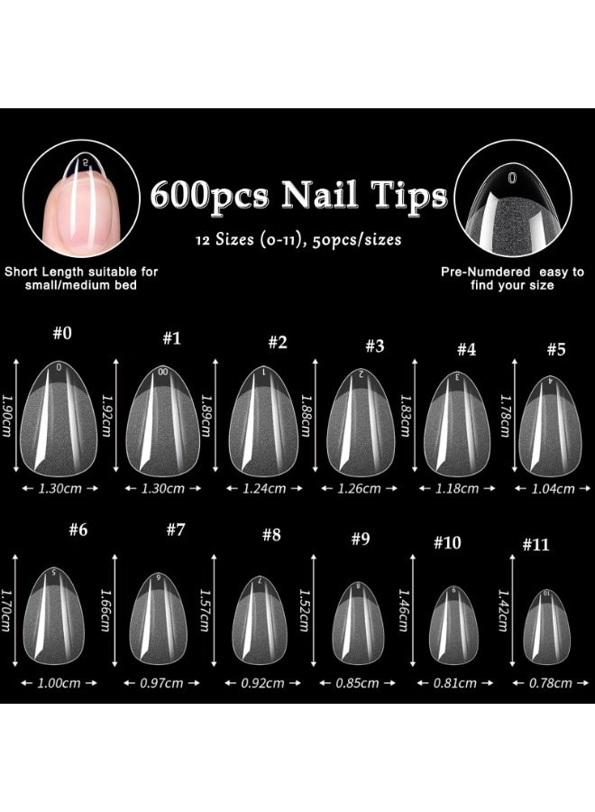 LUMYA 600Pcs Short Almond Nail Tips, Clear Soft Gel Nail Tips, Full Cover Fake Nails for Nail Extensions, 12 Sizes Press On Acrylic Nail Tips for Women Girls Home Salon Use  - Image 4