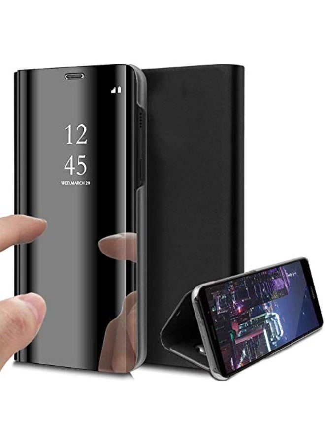 ماركة غير محددة - جراب قلاب شفاف لهاتف Realme 7، بدون مستشعر، مع وضعية مشاهدة ثابتة، غطاء حماية كامل بمرآة، متوافق مع هاتف Realme 7 (6.5 بوصة) (أسود) - Image 1