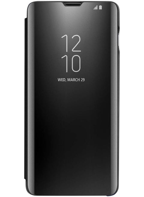 جراب قلاب شفاف لهاتف Realme 7، بدون مستشعر، مع وضعية مشاهدة ثابتة، غطاء حماية كامل بمرآة، متوافق مع هاتف Realme 7 (6.5 بوصة) (أسود)