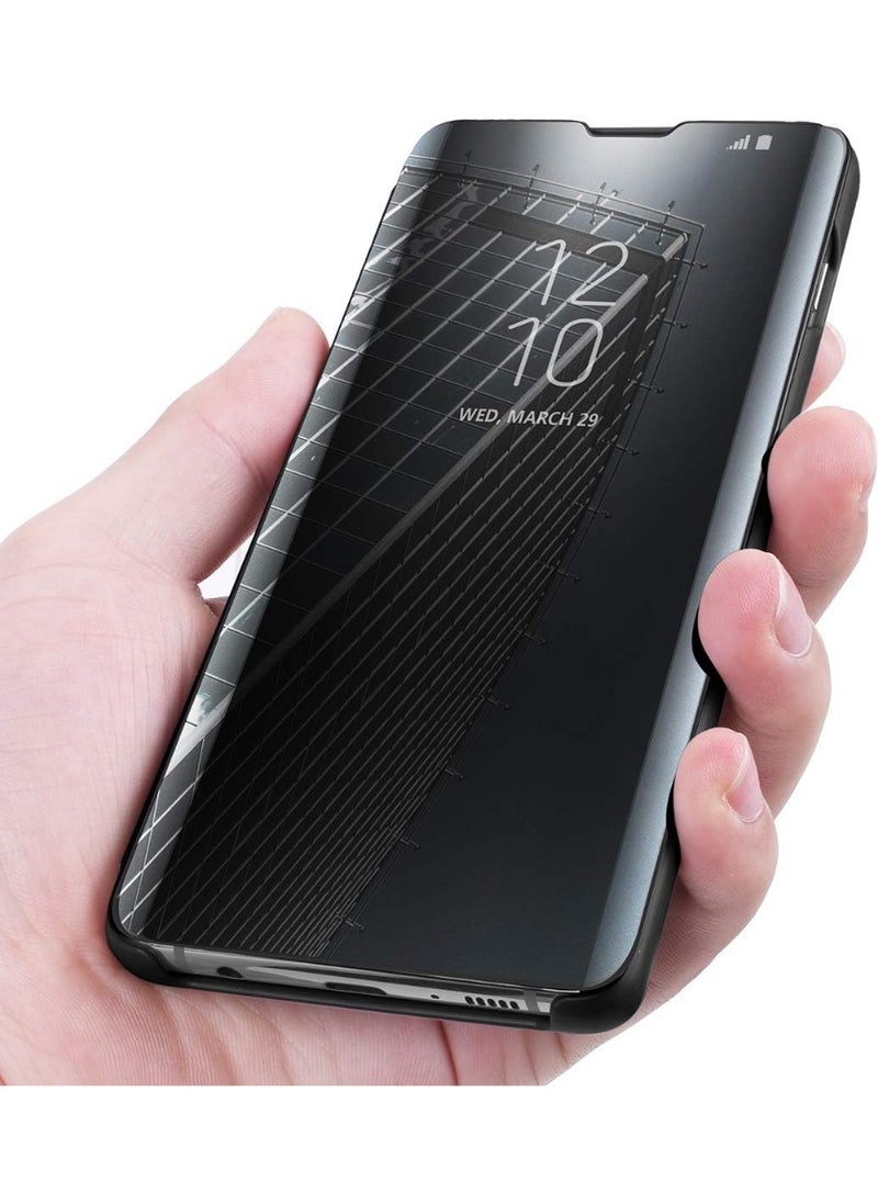 ماركة غير محددة - جراب قلاب شفاف لهاتف Realme 7، بدون مستشعر، مع وضعية مشاهدة ثابتة، غطاء حماية كامل بمرآة، متوافق مع هاتف Realme 7 (6.5 بوصة) (أسود) - Image 1