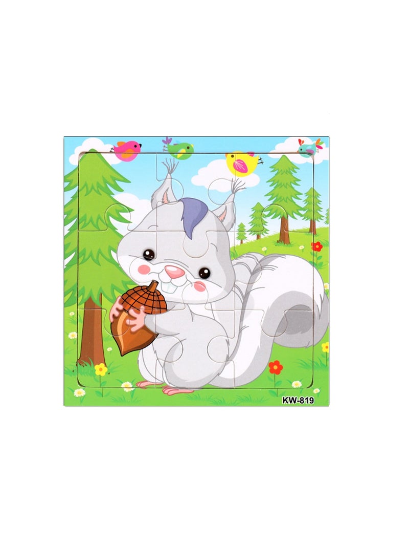 Children's Educational Wooden Cartoon Squirrel Jigsaw Puzzles Suitable Gift 14.8CM*14.8CM Bag Pack