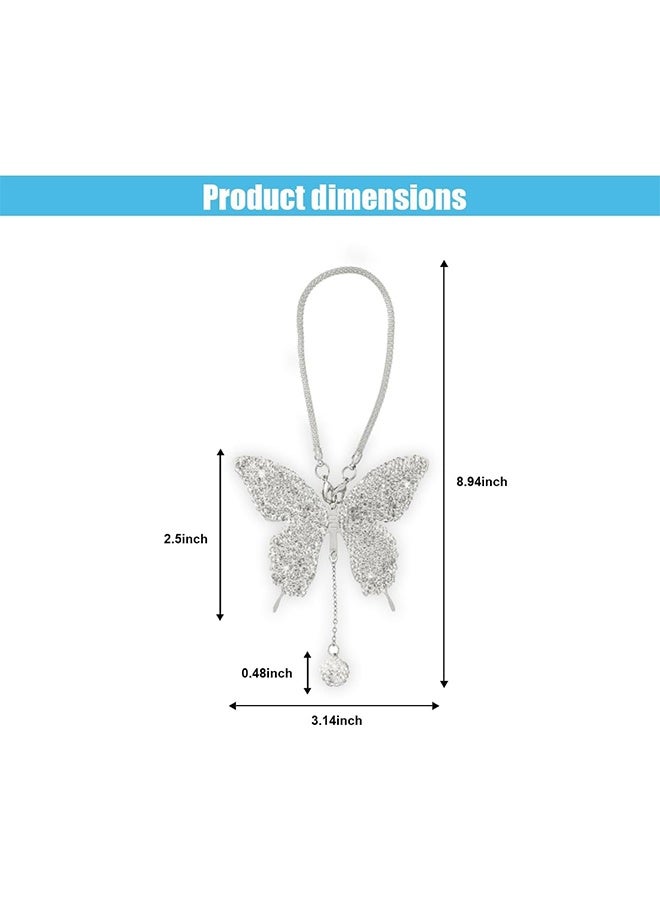 Ocean Bling Butterfly Diamond Car Hanging Accessories, Crystal Car Rear View Mirror Charms Car Decorative Accessories for Women, Lucky Gifts Hanging Ornament Pendant Decor for All Cars (White)  - Image 2