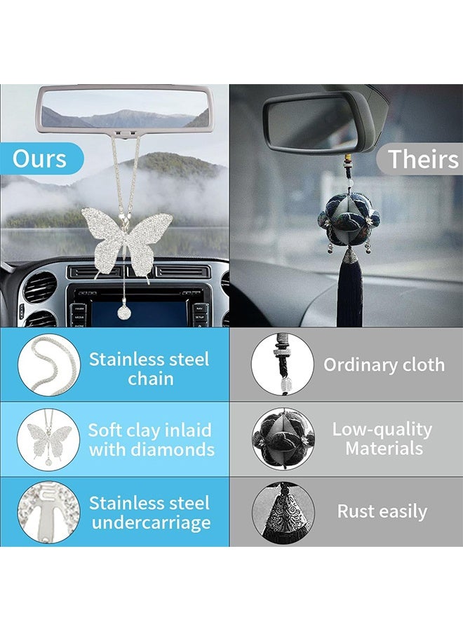 Ocean Bling Butterfly Diamond Car Hanging Accessories, Crystal Car Rear View Mirror Charms Car Decorative Accessories for Women, Lucky Gifts Hanging Ornament Pendant Decor for All Cars (White)  - Image 3