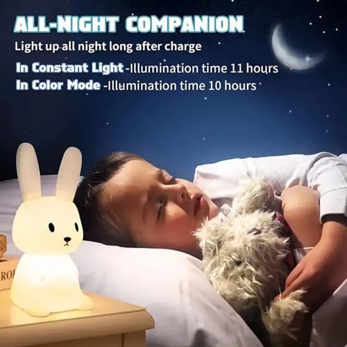 One94Store Kids Bunny Soft Silicone LED Rabbit Night Light Lamp,7 Color Changing Modes,USB Rechargeable,Touch Tap Control,Baby,Toddler Night Lamp,Kids Bedroom Decor,Multicolor - Image 4