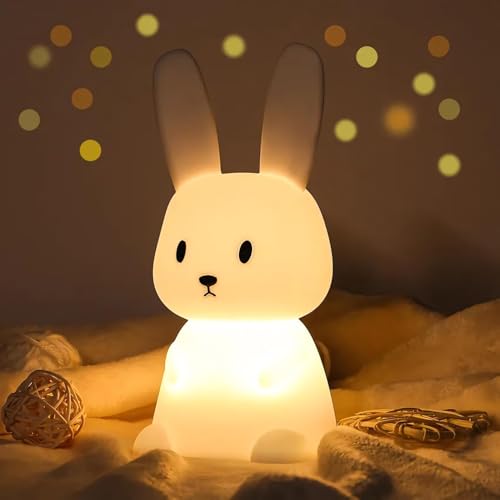 One94Store Kids Bunny Soft Silicone LED Rabbit Night Light Lamp,7 Color Changing Modes,USB Rechargeable,Touch Tap Control,Baby,Toddler Night Lamp,Kids Bedroom Decor,Multicolor - Image 1